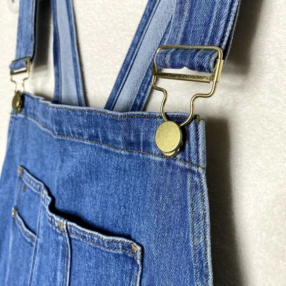 Frame Le Garcon Cutoff Denim Short Overalls Shortalls Islet Blue Large Raw Hem - Picture 4 of 15